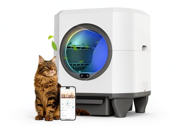 OROLEY Self Cleaning Litter Box, Large Capacity Automatic Cat Litter Box with APP Control, Safety Sensors, Built-in Deodorizing Scent Box, and 1 Roll Garbage Bags ，White-0