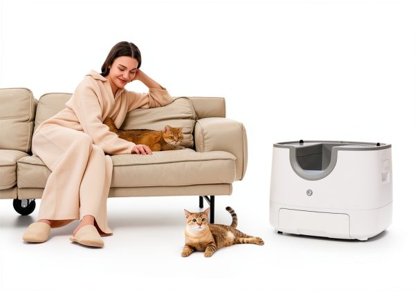F8 Self-Cleaning Cat Litter Box – Large Capacity, Open-Top Design for Multi-Cat Homes, Enhanced Safety Features Includes Trash Bags-2
