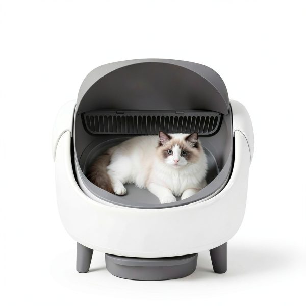 Open-Top Self Cleaning Litter Box, Automatic Cat Litter Box for Multiple Cats, APP Control, Safety Protection, Includes Trash Bags, White/Grey-6