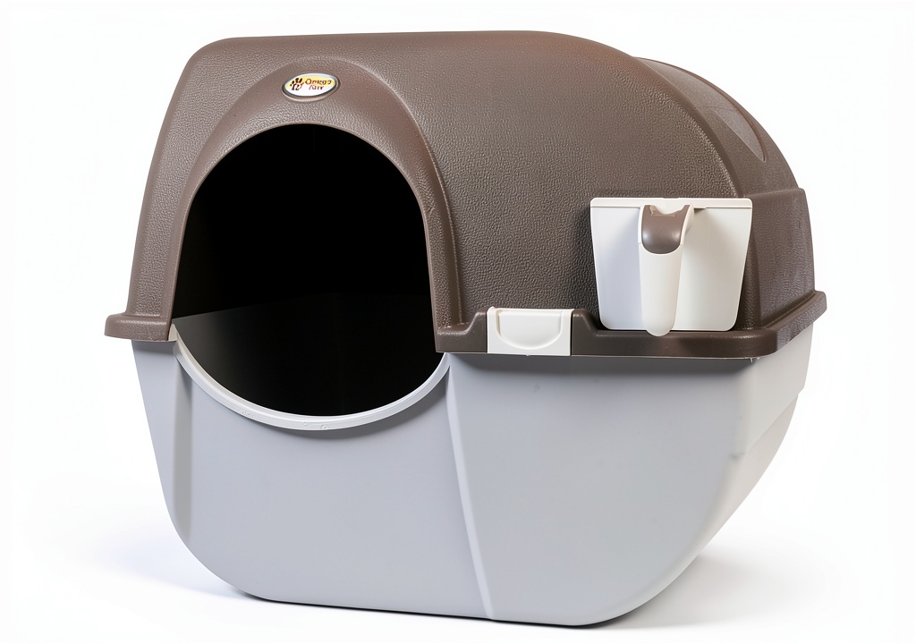Installing Omega Paw NRA15 Self Cleaning Litter Box Regular Size Grey on a bathroom countertop