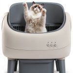Open-Top Self Cleaning Litter Box, Automatic Cat Litter Box for Multiple Cats, APP Control, Safety Protection, Includes Trash Bags, White/Grey-0