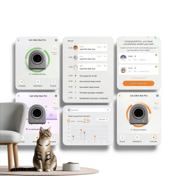 HHOLOVE TYPro Self Cleaning Cat Litter Box Automatic Hands-Free Smart Robot self Cleaning Cat Litter Box for Multiple Cats with APP Control Safe with Litter Mat Waste Bags and Deodorizer Dark Grey-3